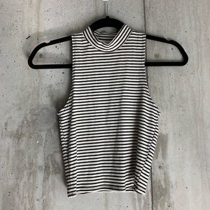 Tan and Black Striped Mock Neck Top